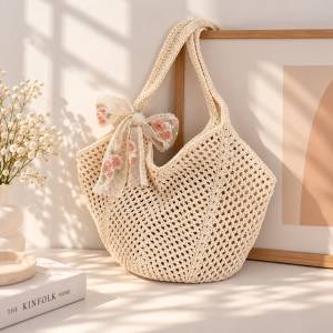Women’s Woven Knitted Tote Bag Large Capacity Beach Shoulder Bag with Free Twilly