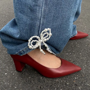 Elegant Faux Pearls Bows Ankle Clip Adjustable Pants Chain Decors Lightweight For Daily Wear Outfits