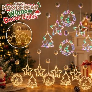 MAODEBEAR Led Christmas String Lights Suction Cup Christmas Window Decor Star Christmas Tree Ambient Lights Warm Nice Home Shop Party Decor