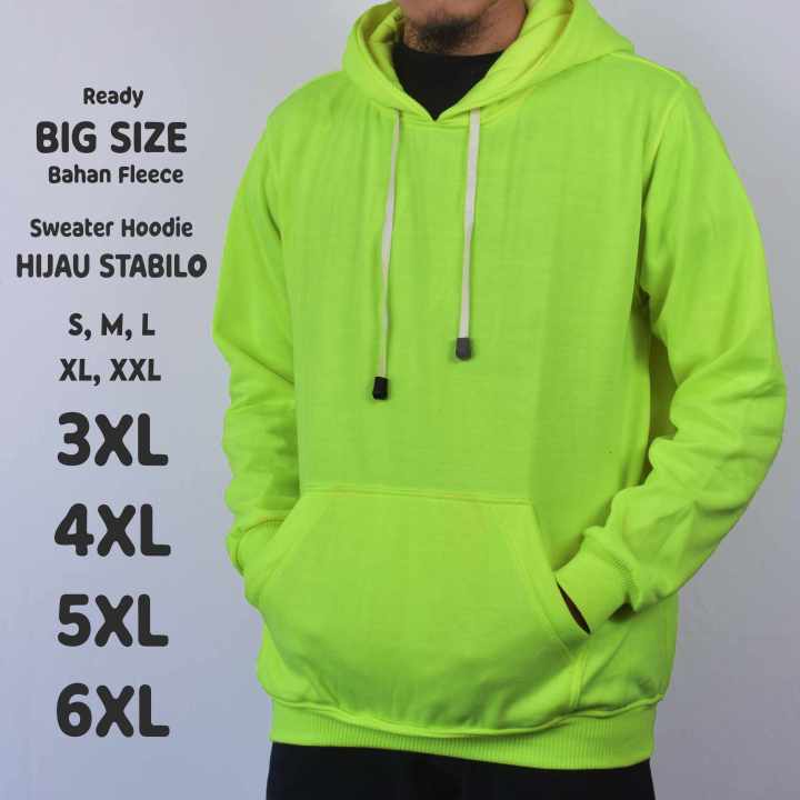 Sweater Hoodie Pria Polos Hijau Stabilo Jumbo Big Size S M L XL