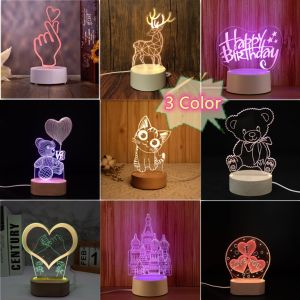 3D Acrylic Tri-Color Night Light Carton Cute Personalized LED Table Bedroom Lamp For Gifts