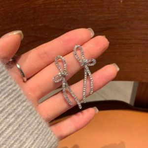 สตั๊ดหูยาวประดับพลอยเทียมประกายระยิบระยับต่างหูรูปโบว์ต่างหูเงิน S925สำหรับเครื่องประดับต่างหูผู้หญิงหญิงสาว