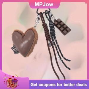 【MPJow】 Ins Stylish Chocolate Heart Lanyard Keychain Y2K Vintage Handmade Braided Rope Keyring Bag Charms Car Key Holder Gifts