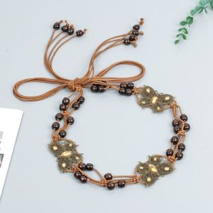 NDEURDI บุคลิกภาพที่ดี เข็มขัดสำหรับผู้หญิง ง่ายๆ ผีเสื้อรูปผีเสื้อ ลูกปัดไม้ลูกปัด ผ้าทอมือ DIY ที่ Y2K พลอยเทียมเทียม เหมาะกับการแต่งตัวทุกสไตล์ ห่วงโซ่เอวผู้หญิง โบฮีเมียน เข็มขัดพู่ถัก เข็มขัดสไตล์ชนเผ่า