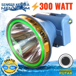 Senter Kepala Selam 300 Watt ORI SUNPRO S-8965 Sinar Putih Tombol Dimmer / Diputar Dengan LED Indikator Baterai BONUS Kaca Mata Selam | senter proyek | senter kepala jumbo 300 Watt | senter kepala 300 w | headlamp 300 watt | senter kepala original