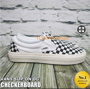 Sepatu flat slip on wanita pria terbaru cewek cowok motif catur laki perempuan kerja kuliah santai