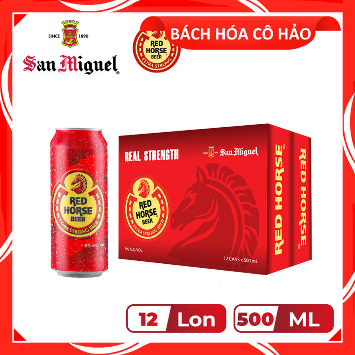 THÙNG 12 LON BIA RED HORSE SAN MIGUEL 500ML
