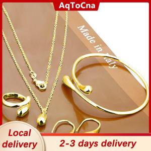 [COD] AqToCna Ship within 24 hours 4Pcs Fashion Teardrop Jewelry Set For Women Simple Ring Necklace Bracelet Earrings Set For Banquet Wedding Jewelry