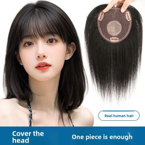 13*13-15/20/30cm 100% Human Hair Piece Black And Dark Brown Hair Topper Hair Replacement Cover White Hair Breathable And Lightweight Wig Increase Hair Volume For Woman