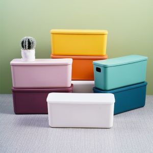 NOBLELYN Narrow Long Storage Basket Plastic Material With Lid Desktop Box Snacks Storage Sandwich Storage Organization Box Kitchen Storage