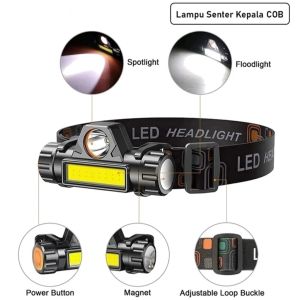 Senter Kepala Mini Head Lamp Led Cob Lampu Kepala Super Terang Cas Anti Air Rechargeable Plus Magnet Lamp Camping Mancing