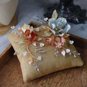Vintage Beadings Resin Flower Bridal Barrettes Headdress Leaves Brides Hairpins Wedding Hair Accessory