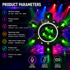 LM Stage lights 4in1 RGBW with Laser Remote/DMX/Voice control LED DJ lighting for disco light party