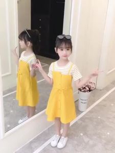 Dress For Kids Girl Fake Two Piece Dress Striped Short-Sleeve Mid-length Baby Girl S Clothing Kid Dresses Fashion Kids Girl
