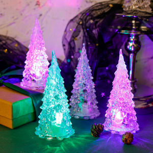 Polocat 1PCS Transparent Crystal Xmas Tree Styling LED Electronic Candle Light Christmas Decorative Fairy Lamp DIY Festive Party Romantic Scene Setting Ambient Lights