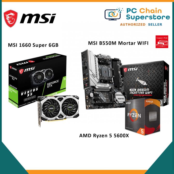 AMD Ryzen 5 5600X 6 Cores upto 4.6Ghz Processor + MSI B550m Mortar