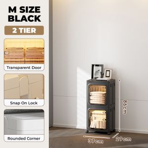 LittleCarpenterr Multipurpose Flip Door Cabinet with Wheel Stackable Storage Box Space Saving Storage Rack Kabinet