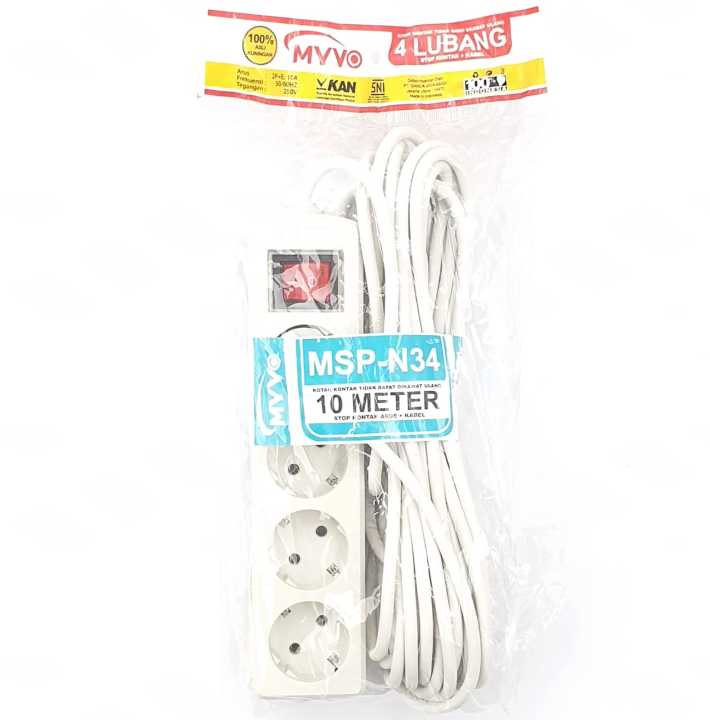 MSP-N34 10M 4L Myvo Stop Kontak Arde Saklar Lampu Kabel 10 Meter 4 Lubang / Colokan Listrik