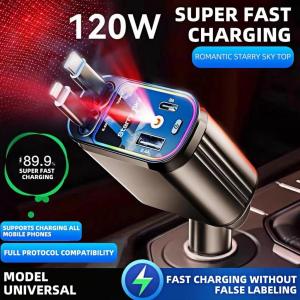 4 IN 1 Car Charger Fast Charging USB Type C Scalable Car Phone Charge For IOS Android Phone charger adapter Starry Sky