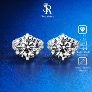 RoyStone - Anting Wanita Moissanite Sertifikat GRA Original Lapis Emas - Queen Earring