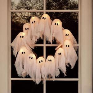 Eerie Illuminated Phantom Wreath for Halloween Celebration Party Decorations Haunted houses Accessories