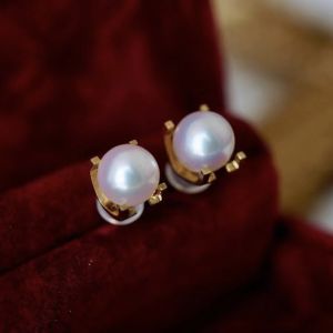 Montagne Jewelry 18K Pure Gold Earring Pearl Inset Design Fine Jewellery Natural 7.5-8mm Akoya Pearl Earrings Stud Earring