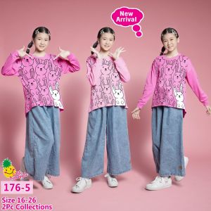 Little pineapple setelan kulot loose blouse jeans harumi anak tanggung 10-15Y