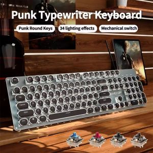 EWEADN TK100 Punk Typewriter Mechanical Gaming Keyboard 104Keys with LED Backlit USB Wired Keyboards