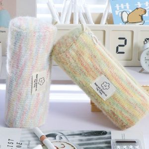 MMLUCK Scratch-proof Woven Pencil Case Large Capacity Canvas Plaid Cosmetic Storage Bag Stationery Bag Kawaii Pen Bag Girls