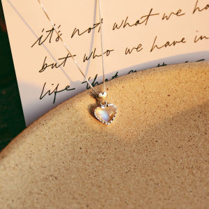 BINAR - Necklace Bracelet Kalung Gelang Tangan Bangle Rantai Klavikula Perempuan Aesthetic Hias Liontin Cream Moonstone Batu Bulan Love Hati Kecil Perhiasan Aksesoris Fashion Gaya Korea Untuk Wanita Anti Karat by Ohellow Studios  [A4-2] [X]