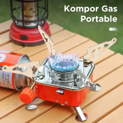 Kompor Gas Portable untuk Berkemah dan Mendaki dengan Api Biru dan Pegangan Logam