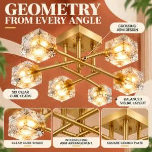 Gold Tone Crystal Cube Ceiling Light Modern 4 6 8 10 Heads Decorative Ceiling Fixture for Home Cafe
