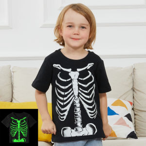 T Áo Sơ Mi Cho Trẻ Em Cậu Bé trang phục halloween Bé Mầm Non Mặc Trẻ Mới Biết Đi Bộ Xương phát sáng trong bóng tối Áo thun ngắn tay Sinh Nhật Nhiếp Ảnh Quần Áo Động Vật Tại Chỗ bữa tiệc chủ đề Đồ Ngủ Bí Ngô Tees