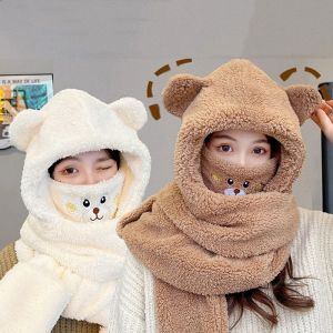 HEALMEYOU Sweet Warm Cartoon Hat Bear Ears With Earmuffs Korean Cap With  Women Plush Hat Lamb Fleece Hat Winter Gloves Scarf