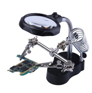 Alat Pegangan Dudukan Solder Dengan Penjepit dan Kaca Pembesar dilengkapi lampu LED untuk service board HP Eletronik DLL