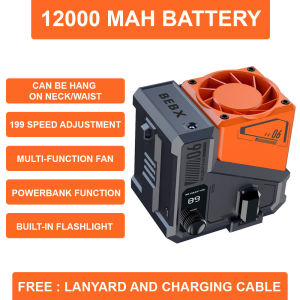 12000mAh Outdoor Waist Clip Fan Portable Waist-Mounted Summer Cooling Powerful Small Brushless Fan & Powerbank Function