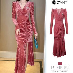 ZYHT EraVogue Womens Dresses Red Dresses Fishtail Dresses Velvet Dresses Formal Party Dresses Banquet Dresses Work Dresses Birthday Party Dresses 30995