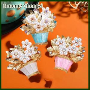 Hmeme Fashion Luxury Pearl Pot Flowers Brooches For Women Clothing Coat Party Accessries Gifts