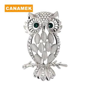 【CANAMEK】 Retro Fashion Cat Eye Stone Owl Brooch For Women Clothing Coat Accessories Gifts