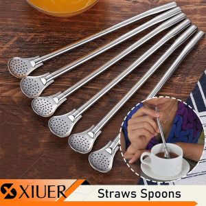 Reusable Straws Spoon 3-in-1 Stainless Steel Straw Spoon Filter Strainers for Loose Tea Coffee Stirrers Smoothie Slushy Straws