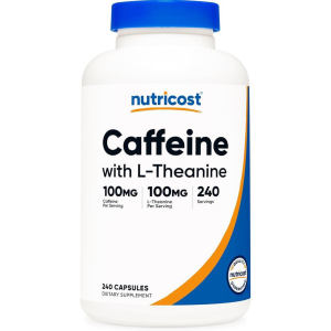 Caffeine & L-Theanine 1:1 Blend Supplement 100mg Each Per Capsule 240 Servings GMP Compliant Made in USA Nutrient