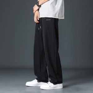 [ Summer New ][ Summer New ] Summer Ice Silk Thin Pants Men Plus Size Straight Pants Long Pants Loose Nine-point Pants Student Summer Wide-leg Casual Pants [ Ultra-Thin Sweat-Permeable ][ Ultra-Thin Sweat-Permeable ]