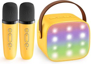 YLLKaraoke Machine for Kids Adults Portable Bluetooth Speaker with 2 Wireless Microphones TOP Birthday Gifts Toys for Girls Ages 3 4 5 6 7 8 9101112+ Years Old Toddler (Lightpink)