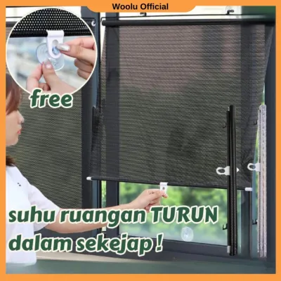 Tirai Pelindung sinar matahari untuk jendela kaca gedung 125cm Roller Blind Curtain ry50 Black