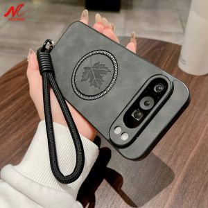 Luxury Maple Leaves2 for Magentic Case for Google Pixel 9 Pro XL 8 7 Pro 8A Leather Wrist Strap Cover for Pixel 9Pro 9A