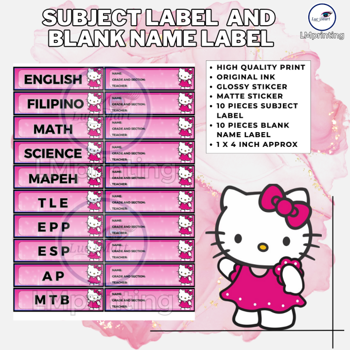 LUCSMART printsNcrafts NEW DESIGN HELLO KITTY THEMED Subject and Name ...