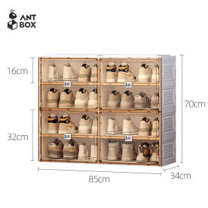 ANTBOX 2-Row Shoe Box 鞋柜 Free Installation Foldable Shoe Storage Shoe Rack With Transparent Display Rack Multi-Layer Magnetic Door Integrated Frame Durable Cabinet Acrylic Rak kasut Bertutup
