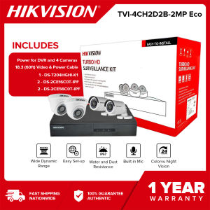 Hikvision TVI-4CH2D2B-2MP Eco 2MP 4CH Digital Video Recorder Kit HDTVI Combo Kit HD CCTV Equipment HD Home Surveillance Equipment Package [x1 DS-7204HGHI-K1 x2 DS-2CE56D0T-IPF x2 DS-2CE16D0T-IPF]