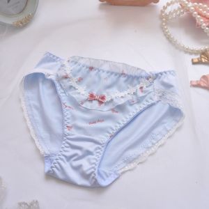 Japanese Plus Size Panty Underwear Heart Love Cute Chiffon Print Lace Bow M L LL 3L