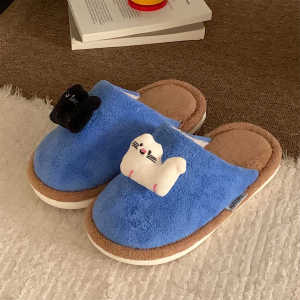 WY-XIXITIAO Non-slip Home Shoes Color-blocking Closed-toe Cute Black and White Kitten ins Autumn and Winter Furry Shoes for Men and Women Internet Celebrity Couple Comfortable Cotton Slippers
